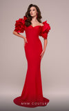 MNM Couture F02886 rayon crepe gown with sweetheart neckline and floral appliques. | Couture Shop LA