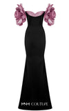 MNM Couture F02886 rayon crepe gown with sweetheart neckline and floral appliques. | Couture Shop LA