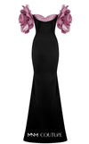 MNM Couture F02886 rayon crepe gown with sweetheart neckline and floral appliques. | Couture Shop LA