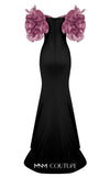 MNM Couture F02886 rayon crepe gown with sweetheart neckline and floral appliques. | Couture Shop LA