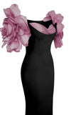 MNM Couture F02886 rayon crepe gown with sweetheart neckline and floral appliques. | Couture Shop LA