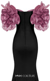 MNM Couture F02886 rayon crepe gown with sweetheart neckline and floral appliques. | Couture Shop LA