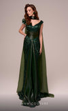 MNM Couture F02889 mesh embroidery gown with V-neck and sequin fringes. | Couture Shop LA