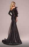 MNM Couture F02892 off-shoulder gown with ruffle sleeves and draped side. | Couture Shop LA