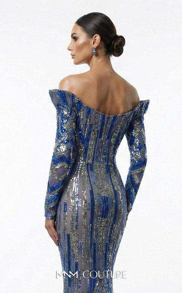 Sequined haute couture mermaid dress with upside-down cap sleeves MNM Couture F02900A