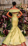 MNM Couture Style F02901 dress showcasing a pleated sweetheart neckline, mid-bow detail, and a stunning mermaid silhouette. / Couture Shop LA