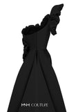 MNM Couture Style F02904 rayon crepe column dress featuring an asymmetric one-shoulder strap, fitted silhouette, and an undetachable long train for an elegant look | Couture Shop LA