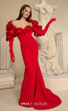 Strapless crepe bespoke evening wear with rose applique taffeta jacket MNM Couture F02944
