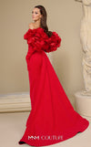 Strapless crepe bespoke evening wear with rose applique taffeta jacket MNM Couture F02944