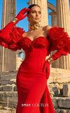 Strapless crepe bespoke evening wear with rose applique taffeta jacket MNM Couture F02944