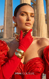 Strapless crepe bespoke evening wear with rose applique taffeta jacket MNM Couture F02944