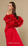 Strapless crepe bespoke evening wear with rose applique taffeta jacket MNM Couture F02944