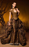 Brown metallic jacquard haute couture gown with choker detail MNM Couture F02971