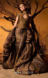 Brown metallic jacquard haute couture gown with choker detail MNM Couture F02971