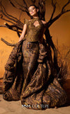 Brown metallic jacquard haute couture gown with choker detail MNM Couture F02971