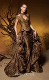 Brown metallic jacquard haute couture gown with choker detail MNM Couture F02971
