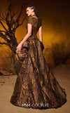 Brown metallic jacquard haute couture gown with choker detail MNM Couture F02971