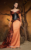 Off-shoulder faux-leather and animal-print chiffon luxury gala gown MNM Couture F02972