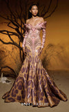 Pink sequined jacquard haute couture mermaid dress with multi-print skirt MNM Couture F02973