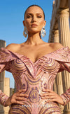 Pink sequined jacquard haute couture mermaid dress with multi-print skirt MNM Couture F02973