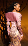 Pink sequined jacquard haute couture mermaid dress with multi-print skirt MNM Couture F02973