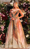 Multi-colored floral printed chiffon haute couture gown MNM Couture F02981