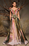 Multi-colored floral printed chiffon haute couture gown MNM Couture F02981