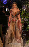 Multi-colored floral printed chiffon haute couture gown MNM Couture F02981