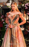 Multi-colored floral printed chiffon haute couture gown MNM Couture F02981