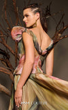 Multi-colored floral printed chiffon haute couture gown MNM Couture F02981