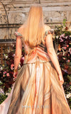 Multi-colored floral printed chiffon haute couture gown MNM Couture F02981
