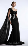 MNM Couture F03017 one-shoulder sequin and chiffon mermaid gown with structured sweetheart bodice and draped asymmetric side train | Couture Shop LA.