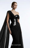 MNM Couture F03017 one-shoulder sequin and chiffon mermaid gown with structured sweetheart bodice and draped asymmetric side train | Couture Shop LA.