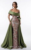 Olive sequin bespoke evening wear with satin double skirt MNM Couture F03024
