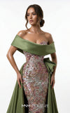 Olive sequin bespoke evening wear with satin double skirt MNM Couture F03024