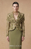 MNM Couture F03047 two-piece floral lace blazer jacket and column skirt set with deep V plunge, structured lapels, and bead sequin embroidery | Couture Shop LA.