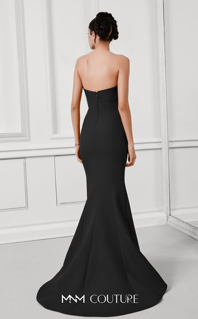 Stunning red rayon crepe gown with an asymmetric neckline, intricate bead embroidery, peplum detail, and long train. | Couture Shop LA