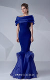 A refined MNM Couture G0620 mermaid gown with off-shoulder sleeves, ruched detailing, and a contoured silhouette for impactful elegance. | Couture Shop LA