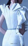 MNM Couture G0934 bold glitter gown with ruffle sleeve, cotton-silk fabric, and unique details. | Couture Shop LA