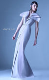 MNM Couture G0946 pastel wrap dress with layered collar, removable belt, and soft flared skirt. | Couture Shop LA