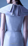 MNM Couture G0946 pastel wrap dress with layered collar, removable belt, and soft flared skirt. | Couture Shop LA