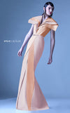 MNM Couture G0946 pastel wrap dress with layered collar, removable belt, and soft flared skirt. | Couture Shop LA