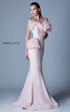 MNM Couture G1091 sleeveless mermaid-style gown with ruffled accents, beading, and pleated tail design. | Couture Shop LA