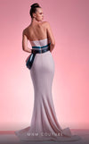 MNM Couture G1203 strapless gown with colorful layers, draped train, and mermaid silhouette. | Couture Shop LA