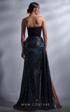 MNM Couture G1251 asymmetrical strapless gown with sequin fabric and off-center slit. | Couture Shop LA