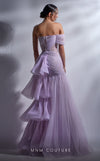 MNM Couture G1282 trendy gown with boned corset, beaded trim, and asymmetrical tulle skirt. | Couture Shop LA