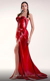 MNM Couture G1411 : A Glamorous Strapless Metallic Mermaid Gown with High-Slit Elegance