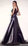 MNM Couture G1419 : An Exquisite Metallic Sheath Gown with Pleated Overskirt and Sleek Details