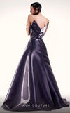 MNM Couture G1419 : An Exquisite Metallic Sheath Gown with Pleated Overskirt and Sleek Details