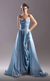 A-line satin gown with sweetheart neckline and dramatic draping for timeless glamour.